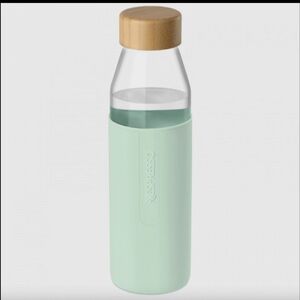 Nespresso Mint Green Glass Water Bottle With Wooden Cap Limited Edition NEW